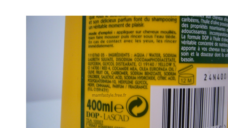 Dop 3 en 1 Shampooing très doux à l'huile d'olive Ingredients