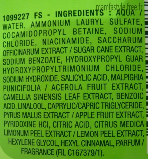 garnier fructis Pure brillance ingredients